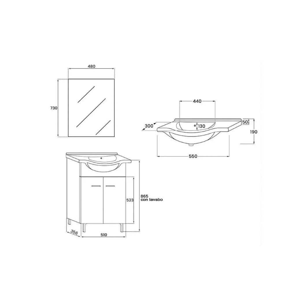 799303 - Composizione Bagno a terra 55x86x49,5 cm con Anta Serie Star Cubi&co - Rovere Dolomite