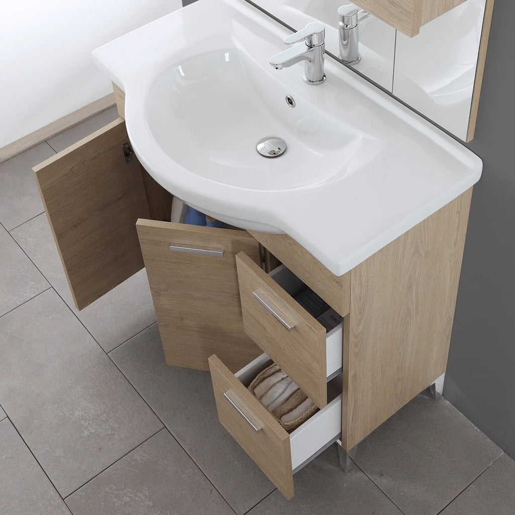 799304 - Mobile bagno con due ante, due cassetti e specchio con pensile Serie Star Cubi&co - Rovere dolomite
