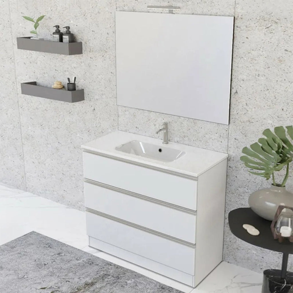 Composizione bagno sospesa Nexu 3 cassetti con lavabo specchio con lampada LED 100x90 cm - Bianco by CeramicStore | Lo specialista del tuo bagno