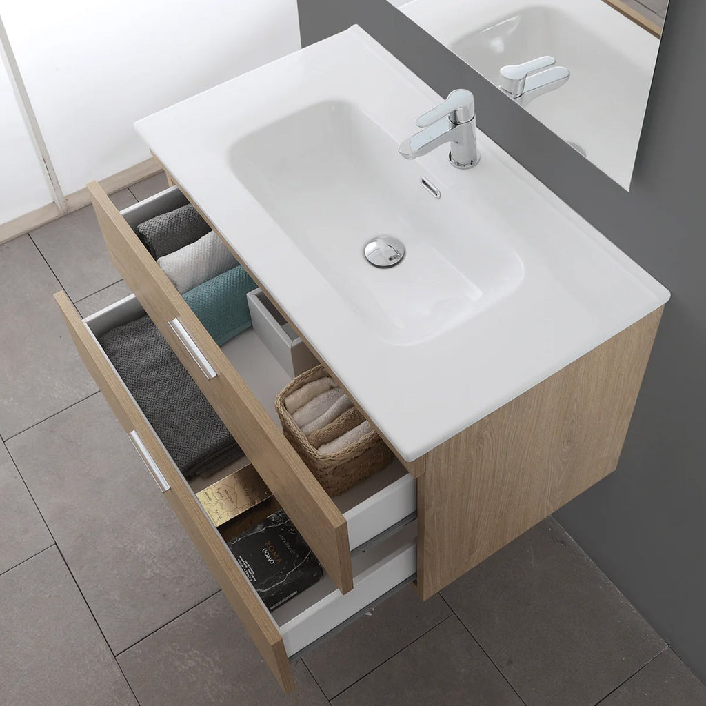 Composizione Bagno Sospesa 80 cm con Consolle in Ceramica e Cassetti Slow Motion Collezione Star Cubi&co - Rovere Dolomite