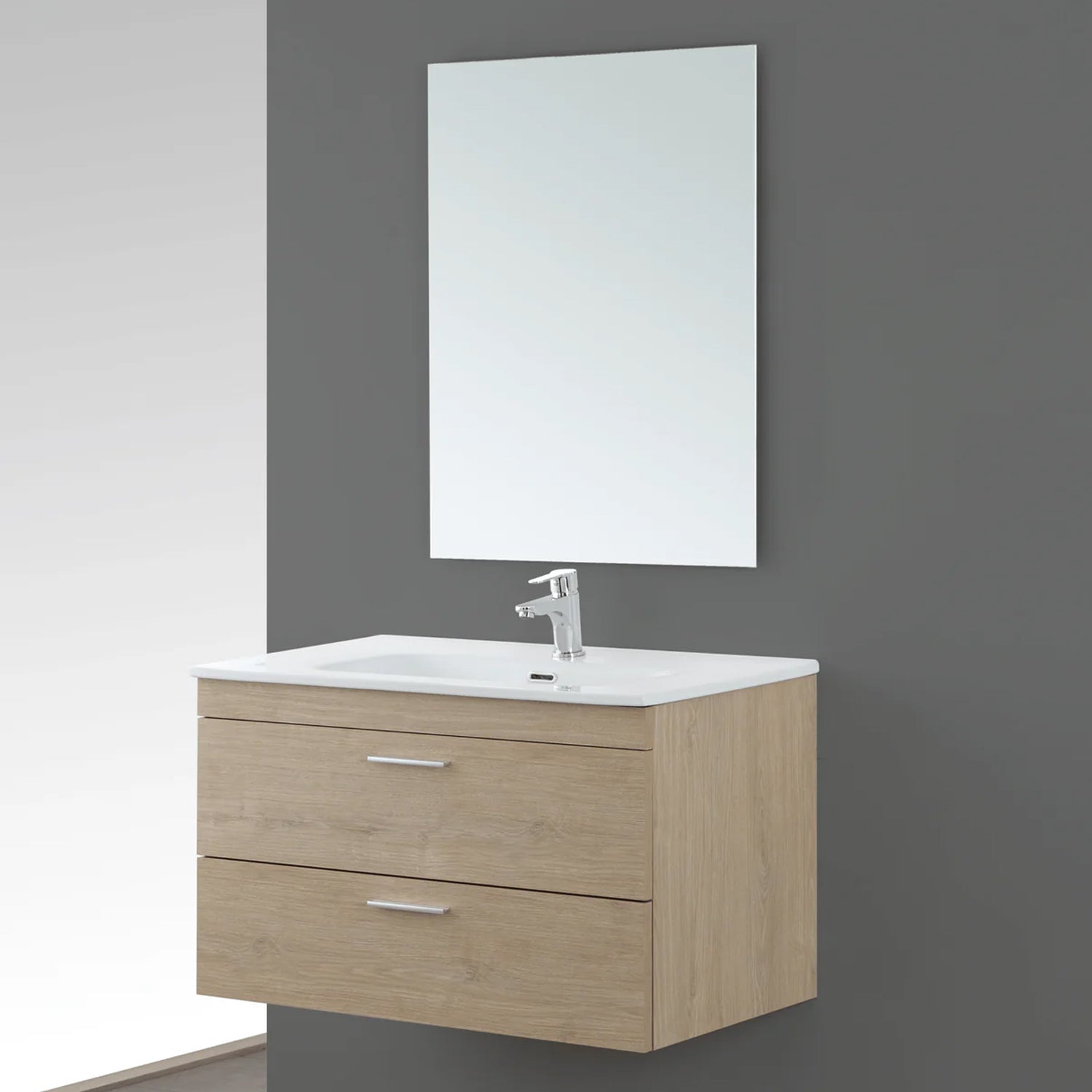 Composizione Bagno Sospesa 80 cm con Consolle in Ceramica e Cassetti Slow Motion Collezione Star Cubi&co - Rovere Dolomite