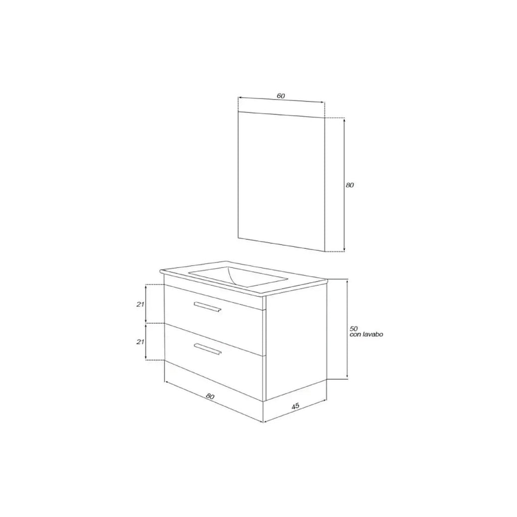 Composizione Bagno Sospesa 80 cm con Consolle in Ceramica e Cassetti Slow Motion Collezione Star Cubi&co - Rovere Dolomite