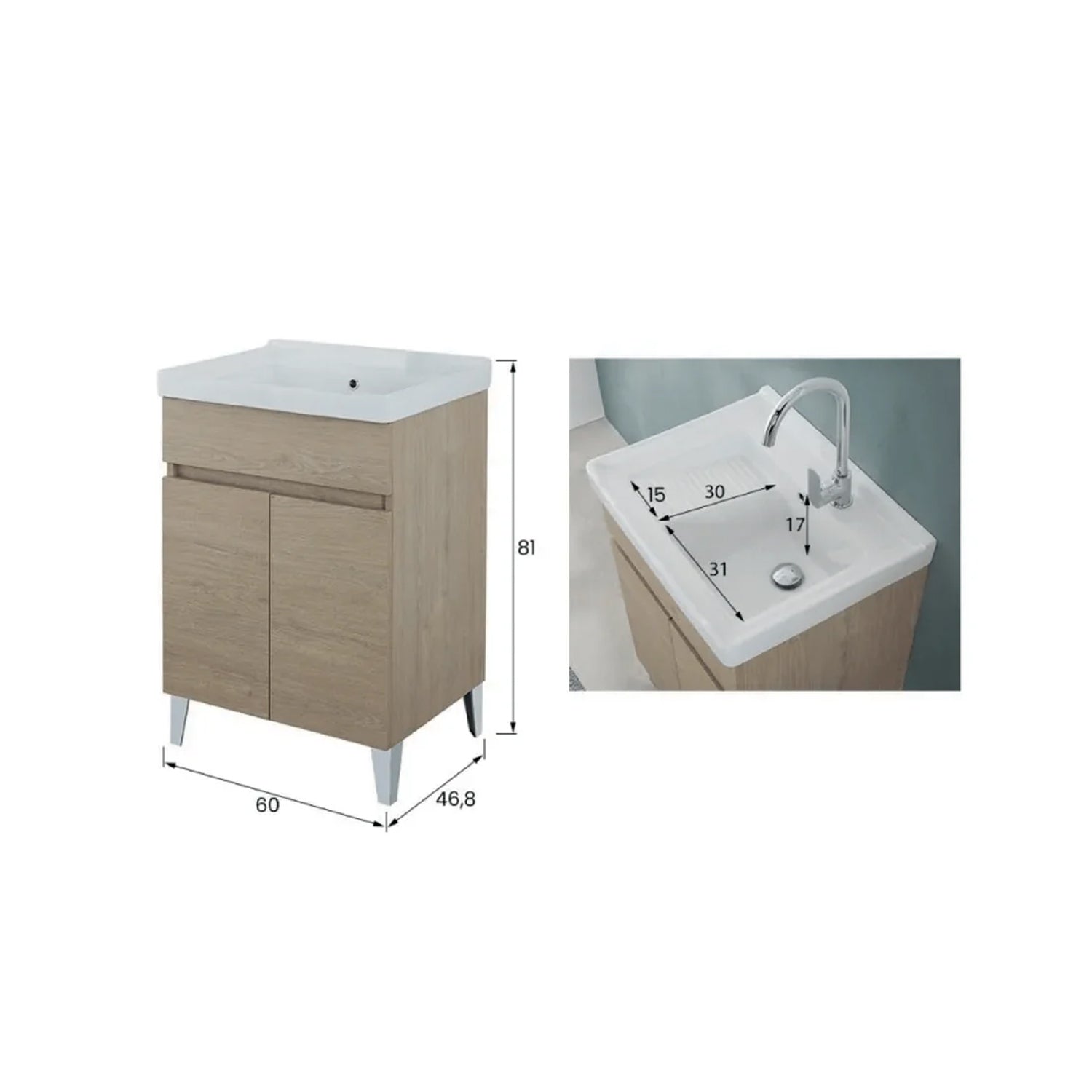 900340 - Lavatoio da Bagno 60 cm con Vasca in Ceramica - Collezione Aurora Bathcore