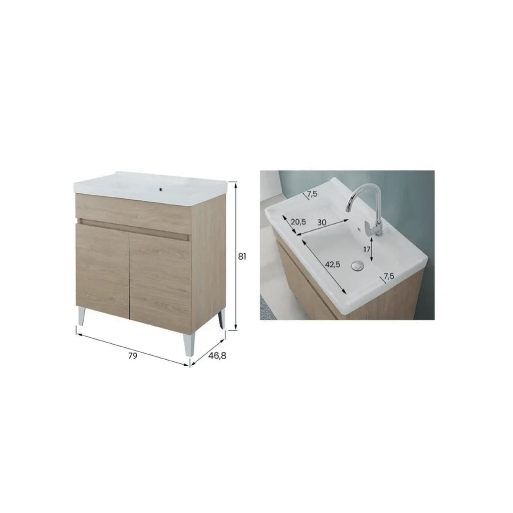 900343 - Lavatoio da Bagno 80 cm con Vasca in Ceramica Collezione Aurora Bathcore - Rovere Dolomite