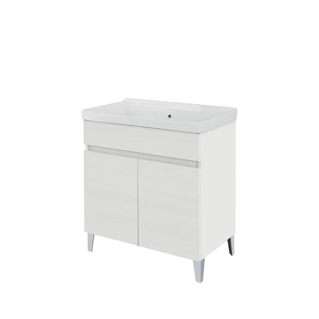 900345 - Lavatoio da Bagno 80 cm con Vasca in Ceramica Collezione Aurora Bathcore - Bianco Frassinato