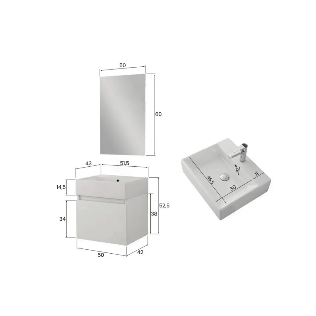 900320 - Composizione Bagno Sospesa 50 cm con Anta Slow-Motion e Consolle in Ceramica Collezione Kairos Cubi&co MDF