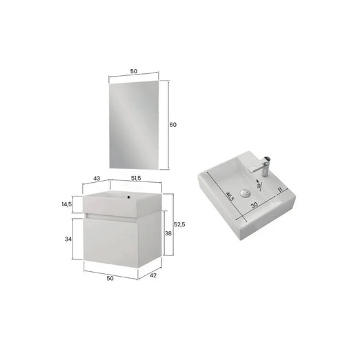 900320 - Composizione Bagno Sospesa 50 cm con Anta Slow-Motion e Consolle in Ceramica Collezione Kairos Cubi&co MDF