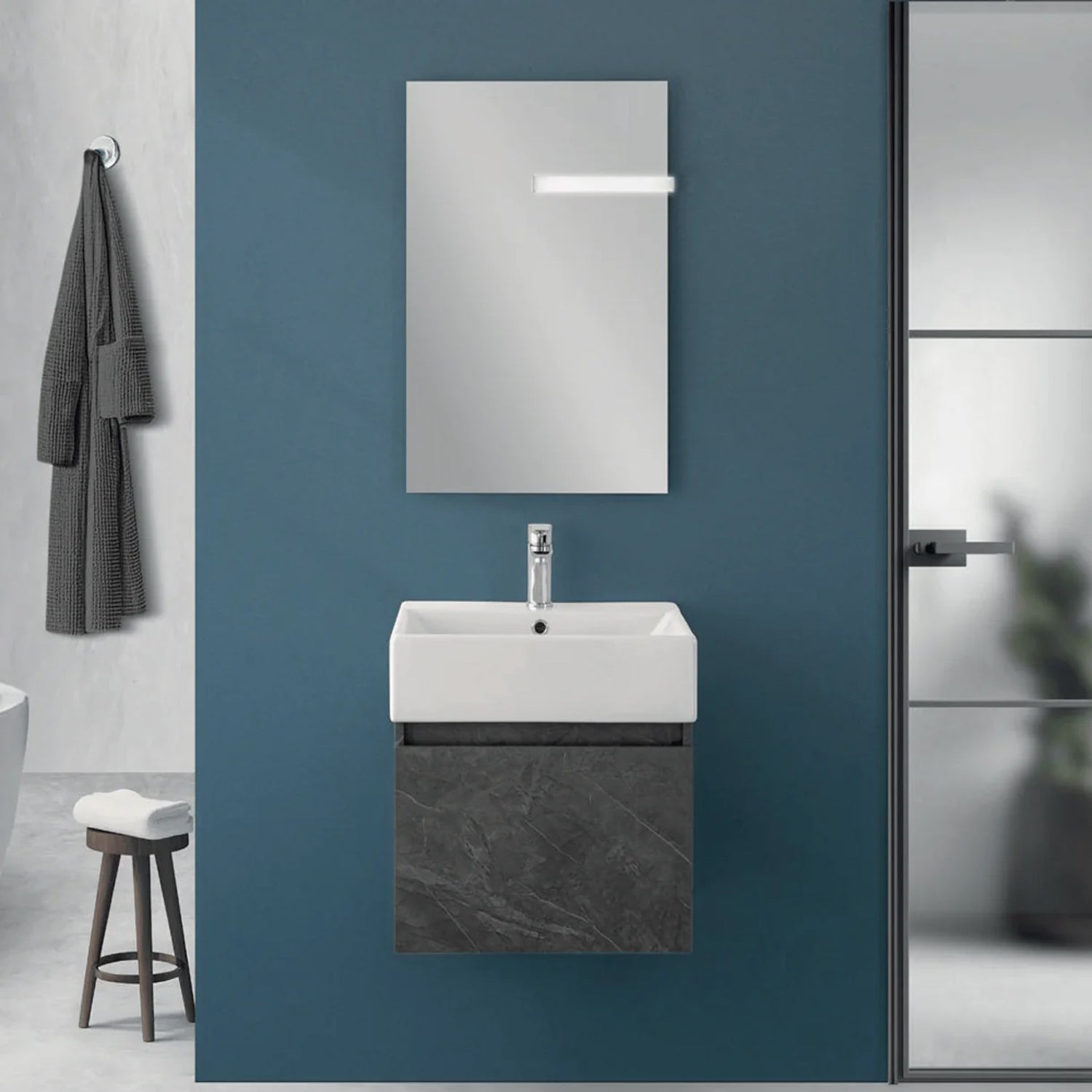 900322 - Composizione Bagno Sospesa 50 cm con Anta Slow-Motion e Consolle in Ceramica Collezione Kairos Cubi&co MDF