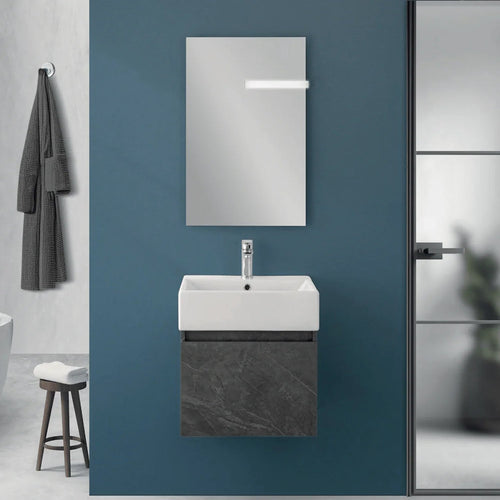 900322 - Composizione Bagno Sospesa 50 cm con Anta Slow-Motion e Consolle in Ceramica Collezione Kairos Cubi&co MDF