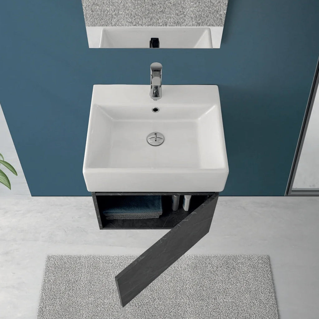 900322 - Composizione Bagno Sospesa 50 cm con Anta Slow-Motion e Consolle in Ceramica Collezione Kairos Cubi&co MDF