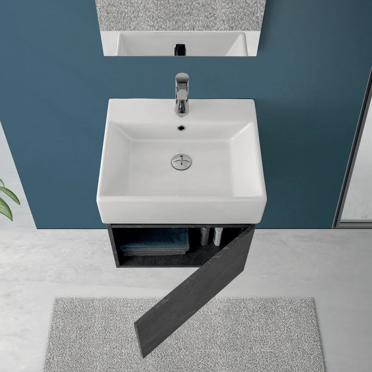900322 - Composizione Bagno Sospesa 50 cm con Anta Slow-Motion e Consolle in Ceramica Collezione Kairos Cubi&co MDF