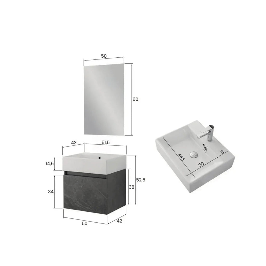 900322 - Composizione Bagno Sospesa 50 cm con Anta Slow-Motion e Consolle in Ceramica Collezione Kairos Cubi&co MDF