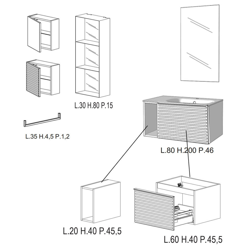  specchio e pensili 70+80x200hx46 cm PIX7 by CeramicStore | Lo specialista del tuo bagno