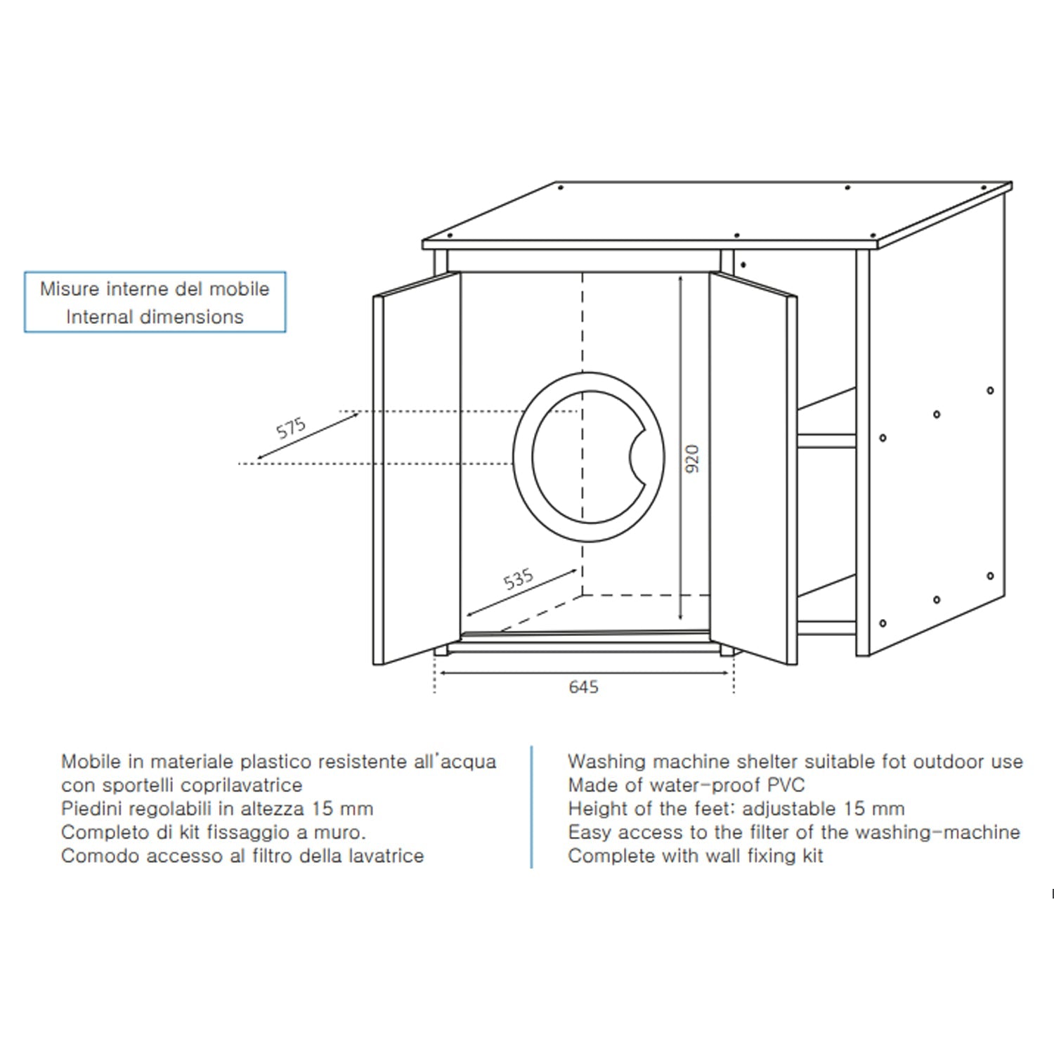  Mobile coprilavatrice in pvc con ante e due ripiani by CeramicStore | Lo specialista del tuo bagno