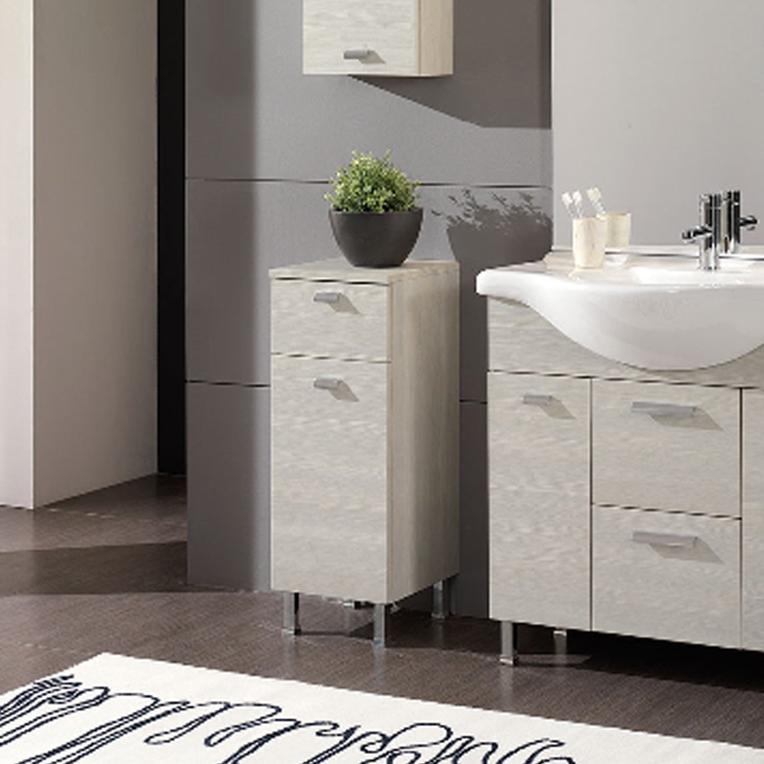 Mobiletto bagno a terra con un'anta e un cassetto modello Rimini Falegnameria Adriatica - Larice by CeramicStore | Lo specialista del tuo bagno