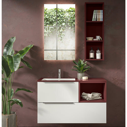 Mobile bagno sospeso Bali 03 cm 100x46 Laccato opaco in Bianco e Rosso Jaipur by CeramicStore | Lo specialista del tuo bagno