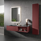  Mobile bagno sospeso con colonna e top in Gres Nero Marquina Bali 10 con finitura Rosso Jaipur by CeramicStore | Lo specialista del tuo bagno
