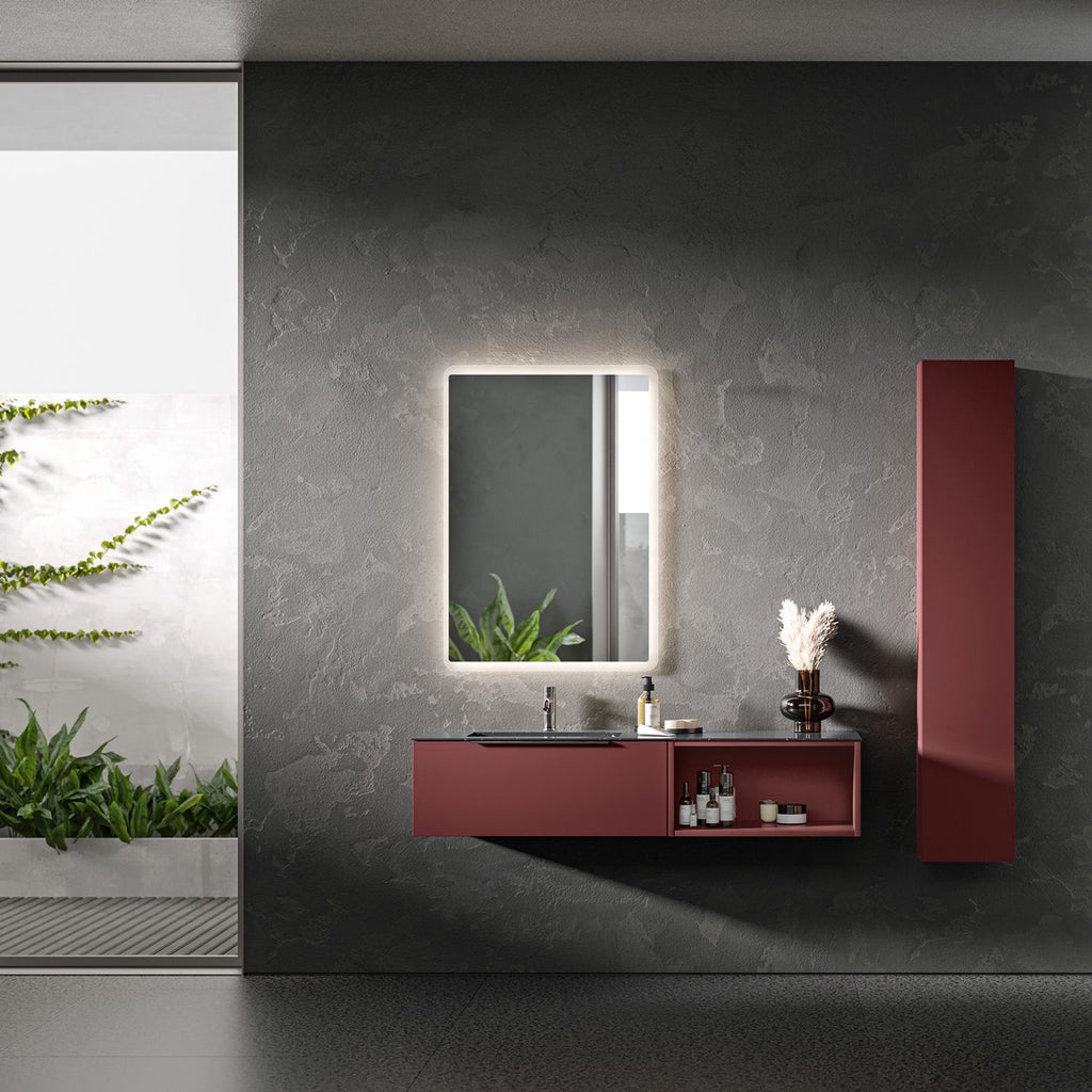Mobile bagno sospeso con colonna e top in Gres Nero Marquina Bali 10 con finitura Rosso Jaipur by CeramicStore | Lo specialista del tuo bagno