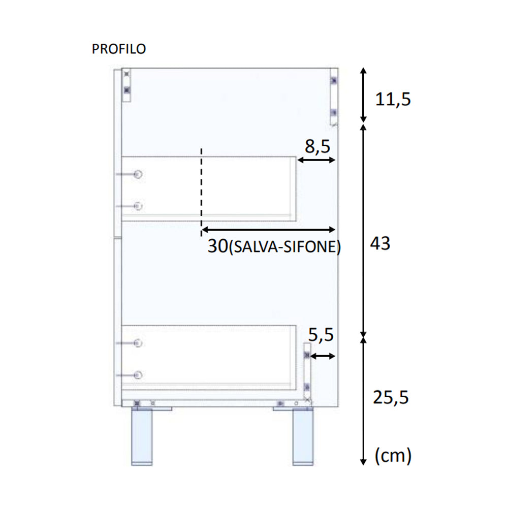 Mobile bagno Line 2 cassetti con lavabo e specchio color Rovere Alaska cm 80