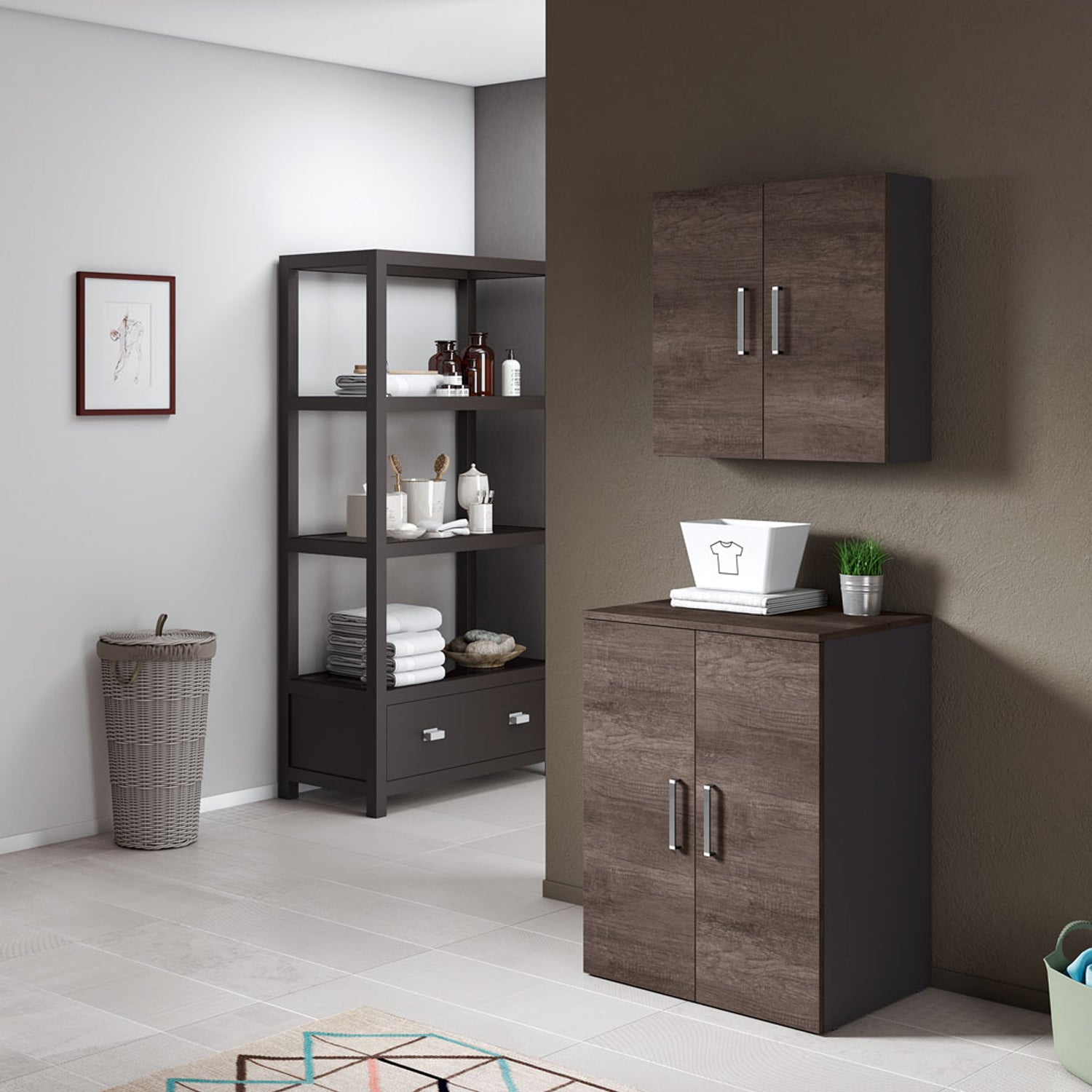 Composizione Mobili Lavanderia Area51-09 con modulo lavatrice e pensile - Rovere Scuro by CeramicStore | Lo specialista del tuo bagno