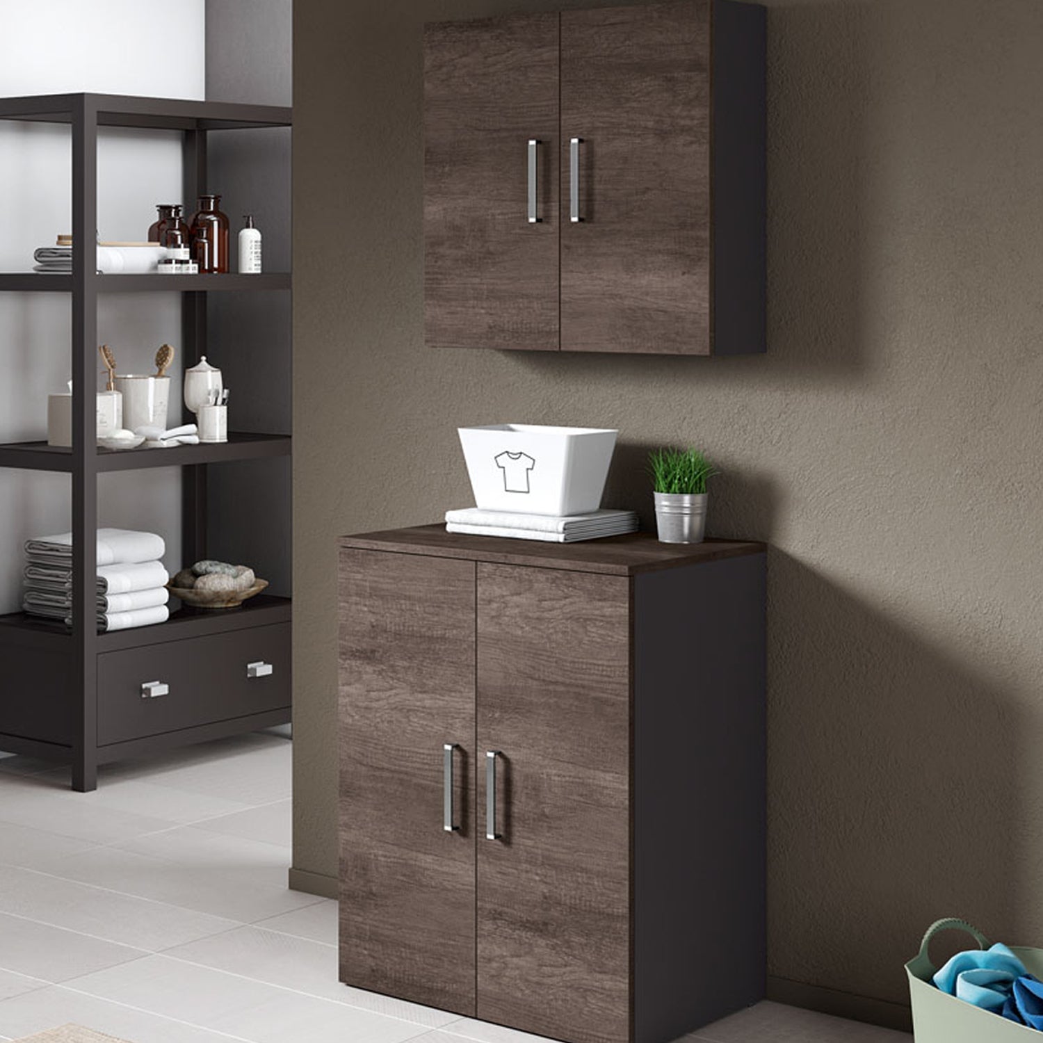  Composizione Mobili Lavanderia Area51-09 con modulo lavatrice e pensile - Rovere Scuro by CeramicStore | Lo specialista del tuo bagno
