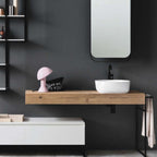 Mensola in legno per lavabi da appoggio 190 cm Finitura Rovere Antico Grezzo