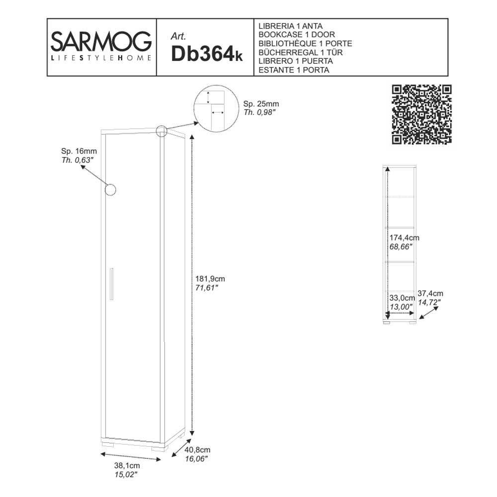  Colonna Multiuso con 4 ripiani di cui 2 regolabili finitura Struttura Ossido Bianco / Finitura Frontale Ossido Nero by Sarmog by CeramicStore | Lo specialista del tuo bagno