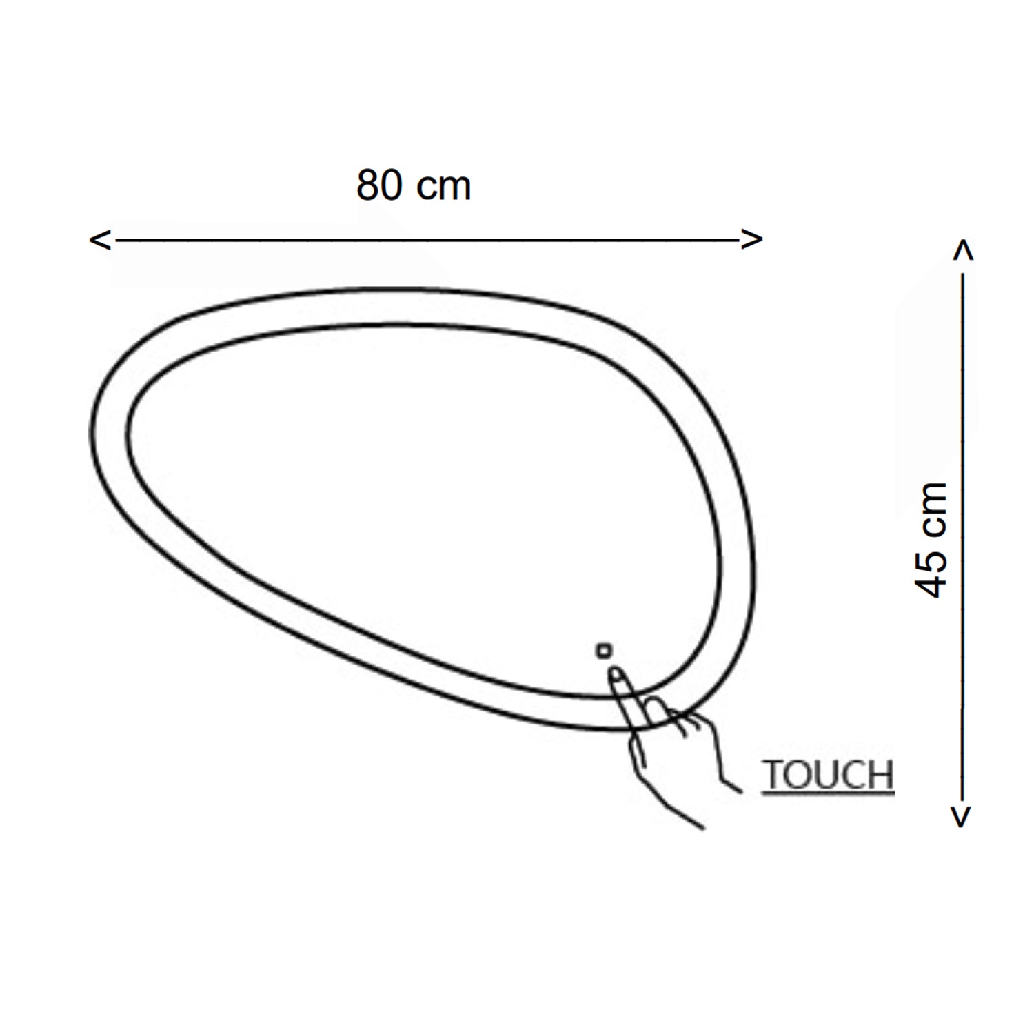  Specchio irregolare con led integrato accensione touch 80x45h cm by CeramicStore | Lo specialista del tuo bagno