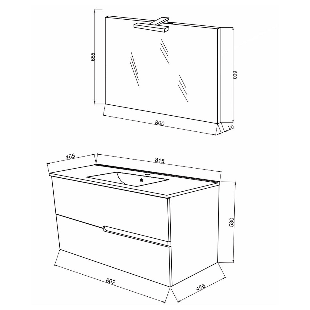  lavabo e specchiera modello Irene 80 - Rovere fumo e Bianco Lucido by CeramicStore | Lo specialista del tuo bagno