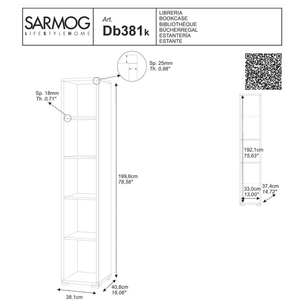  Colonna a Giorno / Libreria con 4 ripiani di cui 2 regolabili finitura Cemento by Sarmog by CeramicStore | Lo specialista del tuo bagno