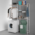 997004 - Armadio lavanderia sopra lavatrice salvaspazio con 4 ripiani, cestello e accessori Misure 147 x 34 x 195 cm - Acciaio bianco e rovere medio chiaro