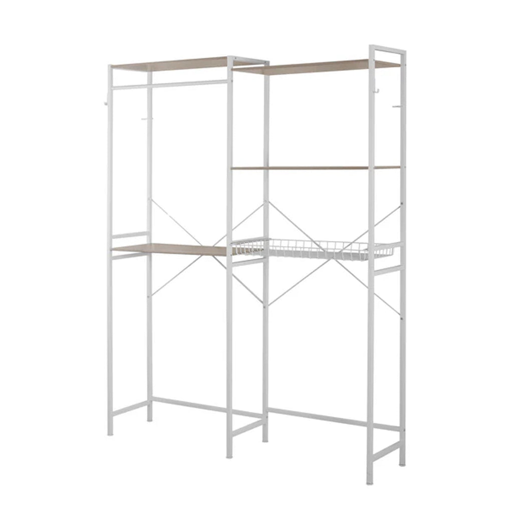 997004 - Armadio lavanderia sopra lavatrice salvaspazio con 4 ripiani, cestello e accessori Misure 147 x 34 x 195 cm - Acciaio bianco e rovere medio chiaro