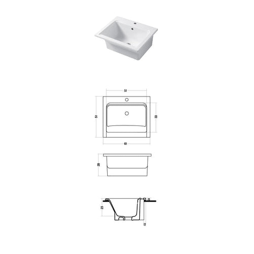  Lavatoio per interno da appoggio o incasso in ceramica bianca lucida 61x51cm modello Yorkshire Disegno-Ceramica