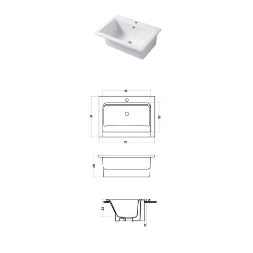  Lavatoio per interno da appoggio o incasso in ceramica bianca lucida 71x51cm modello Scotland Disegno-Ceramica
