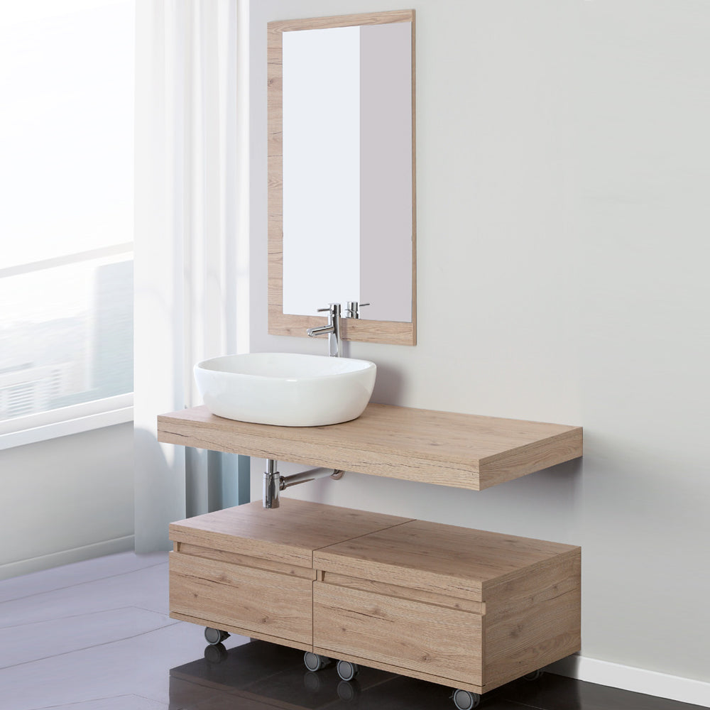 Composizione specchio e mensola con lavabo e doppia cassettiera Rack Rovere di Bordeaux by CeramicStore | Lo specialista del tuo bagno