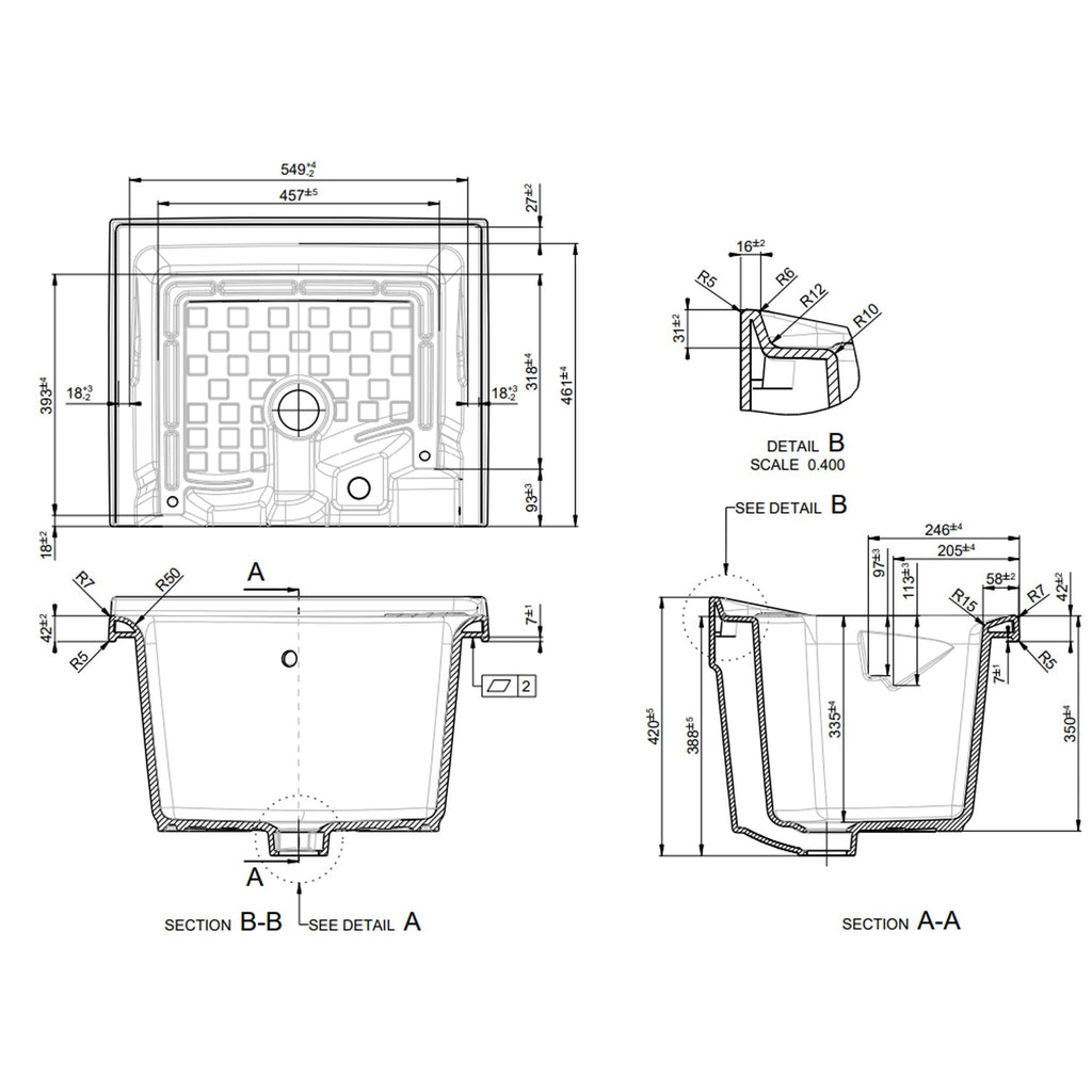 Lavatoio in ceramica senza strizzatoio BathCore - 61 x 50 cm