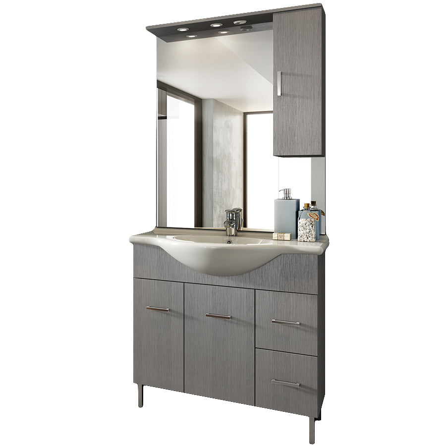  specchio e pensile contenitore modello Jour in nobilitato rifinitura effetto legno larice grigio by CeramicStore | Lo specialista del tuo bagno
