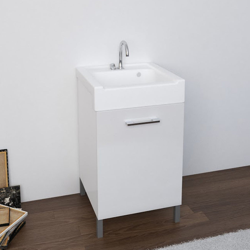  Lavatoio in ceramica con mobile in legno melaminico e asse di lavaggio Lavarredo Xilon cm 50x50 Bianco Lucido by CeramicStore | Lo specialista del tuo bagno