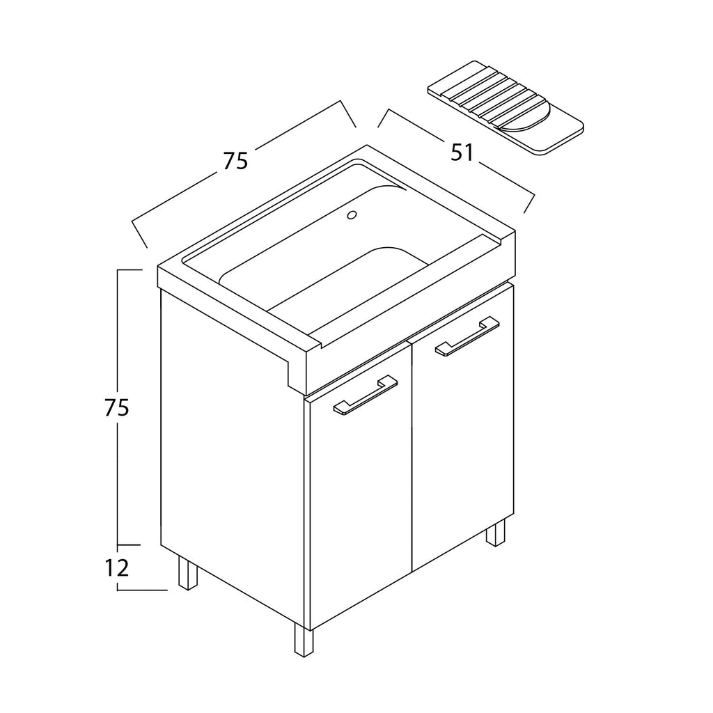  Lavatoio in ceramica con mobile due ante in legno melaminico Lavarredo Xilon cm 75x50 Bianco Lucido by CeramicStore | Lo specialista del tuo bagno