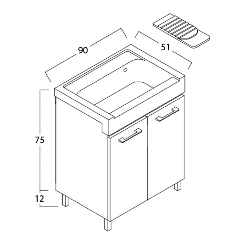  Lavatoio in ceramica con mobile due ante in legno melaminico Lavarredo Xilon cm 90x50 Bianco Lucido by CeramicStore | Lo specialista del tuo bagno