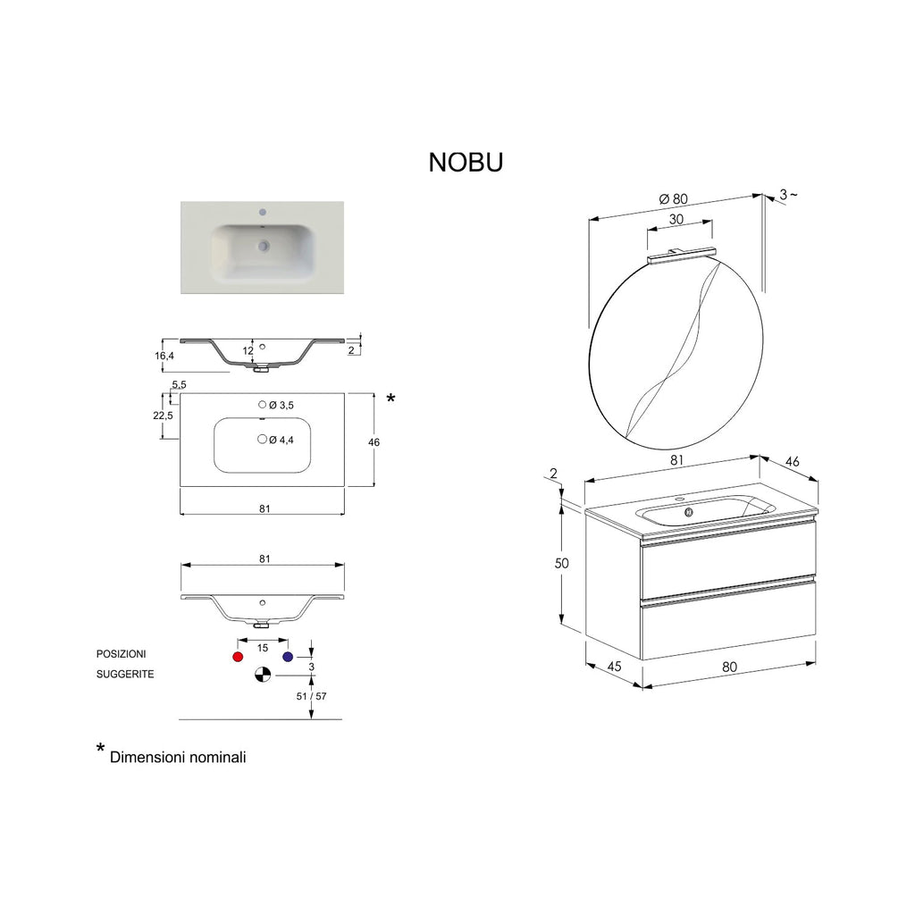  Composizione bagno sospesa Nexu 2 cassetti con lavabo specchio con lampada LED 2 cassetti 80x50 cm bianco by CeramicStore | Lo specialista del tuo bagno