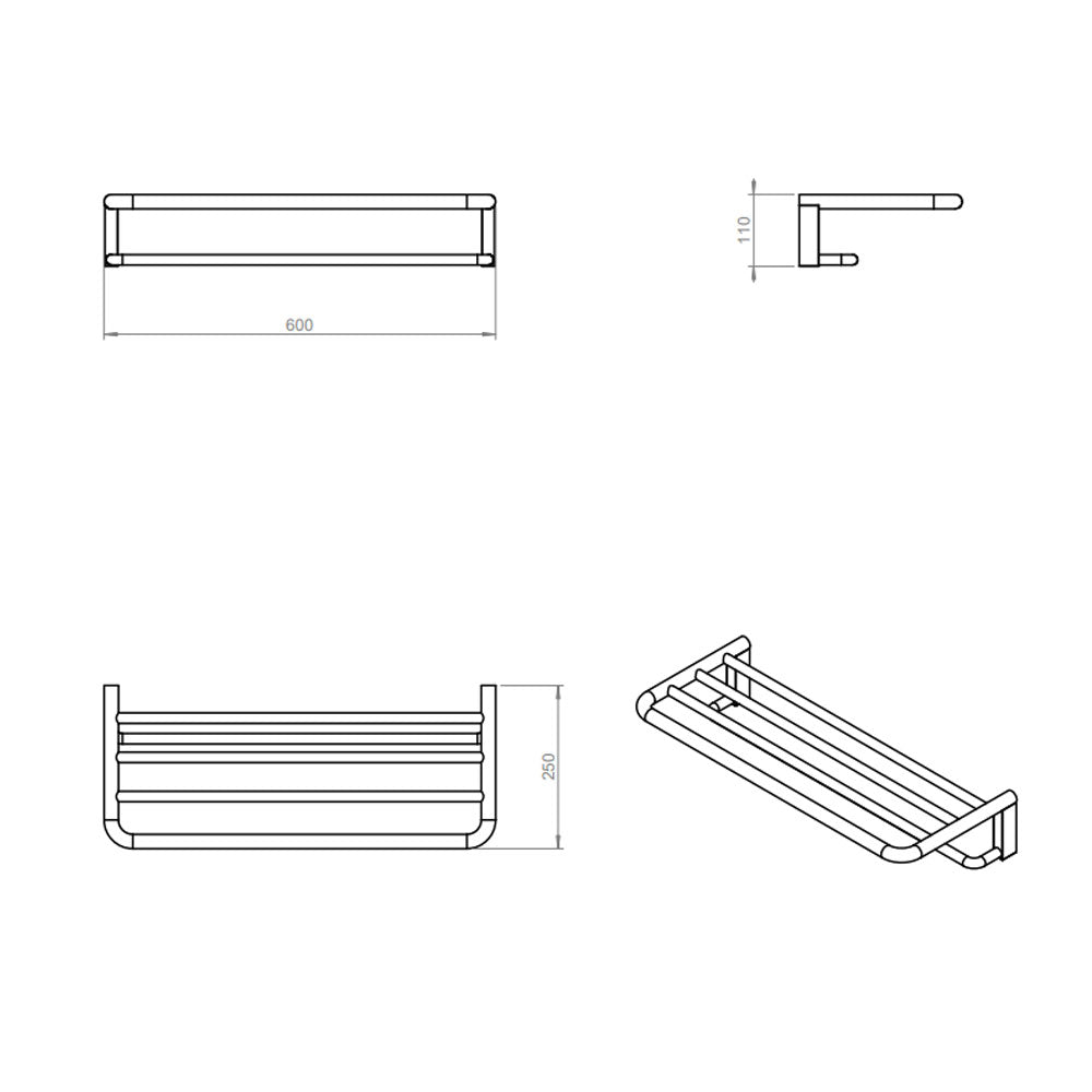  Mensola Porta asciugamani sospesa in ottone della collezione 'Project' by Cosmic 60x25x11 cm - Cromato by CeramicStore | Lo specialista del tuo bagno