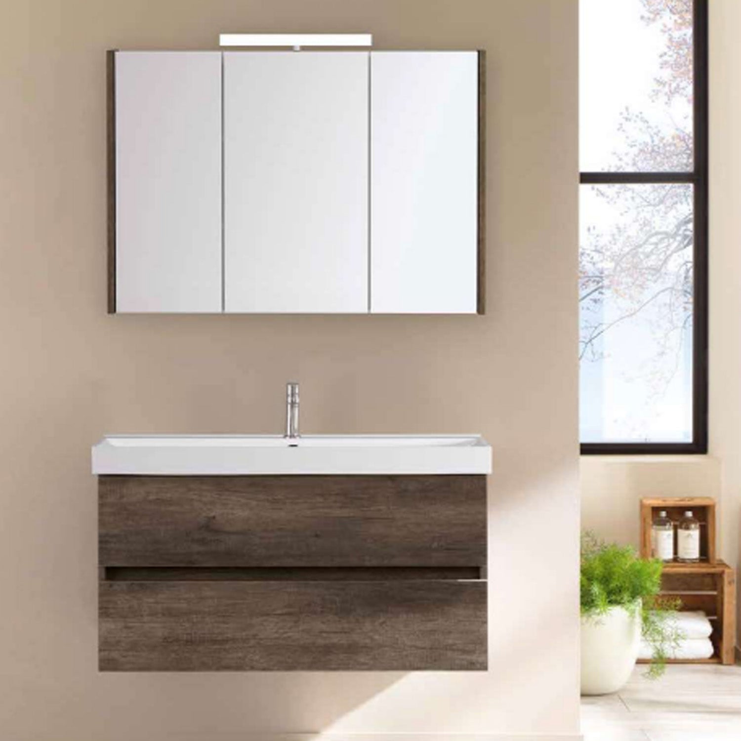 Mobile bagno sospeso modello Kora06 cm 100x190x46 - Rovere scuro by CeramicStore | Lo specialista del tuo bagno