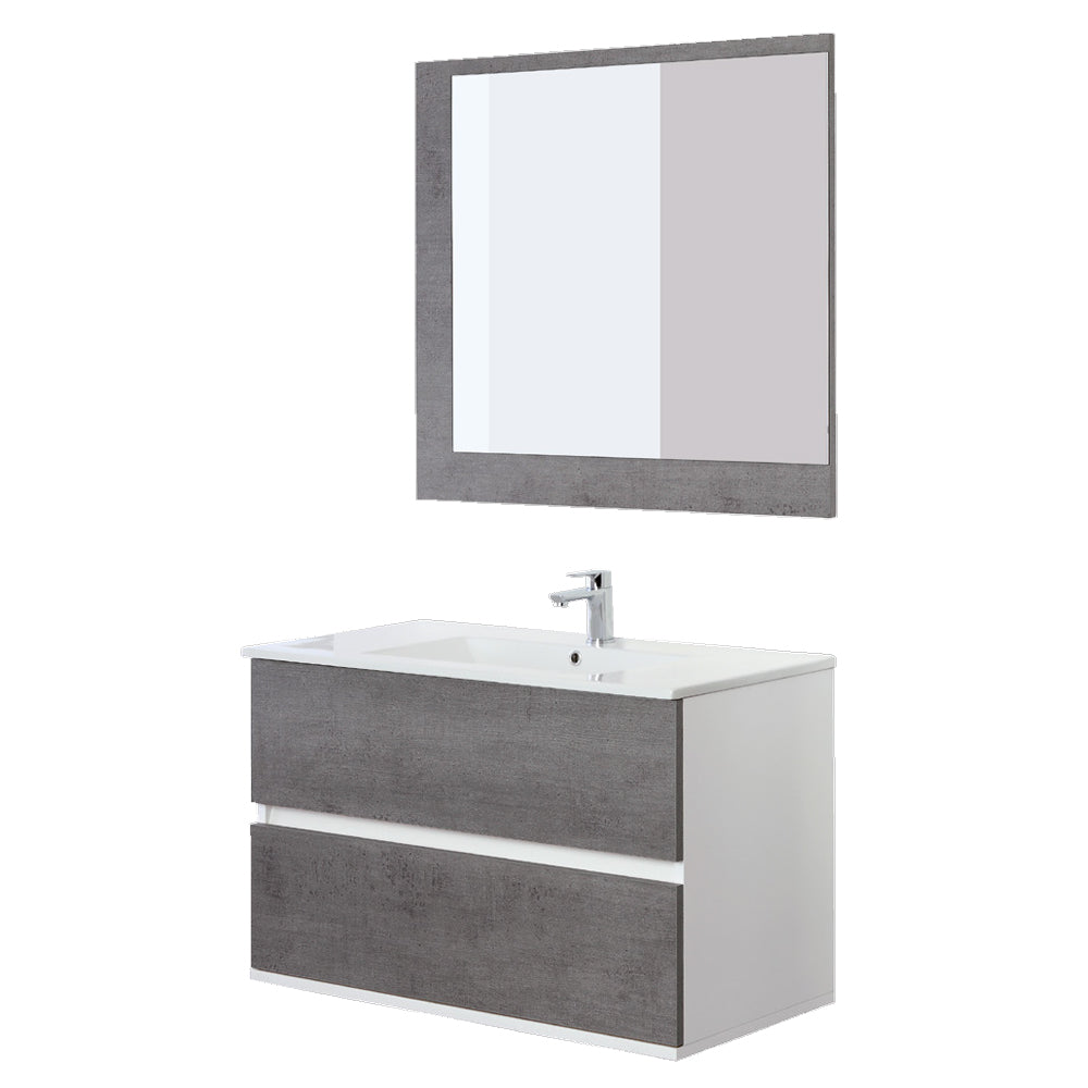 Composizione bagno sospesa Cubi&Co Favola con lavabo e specchio cm 90 - Bianco e Cemento