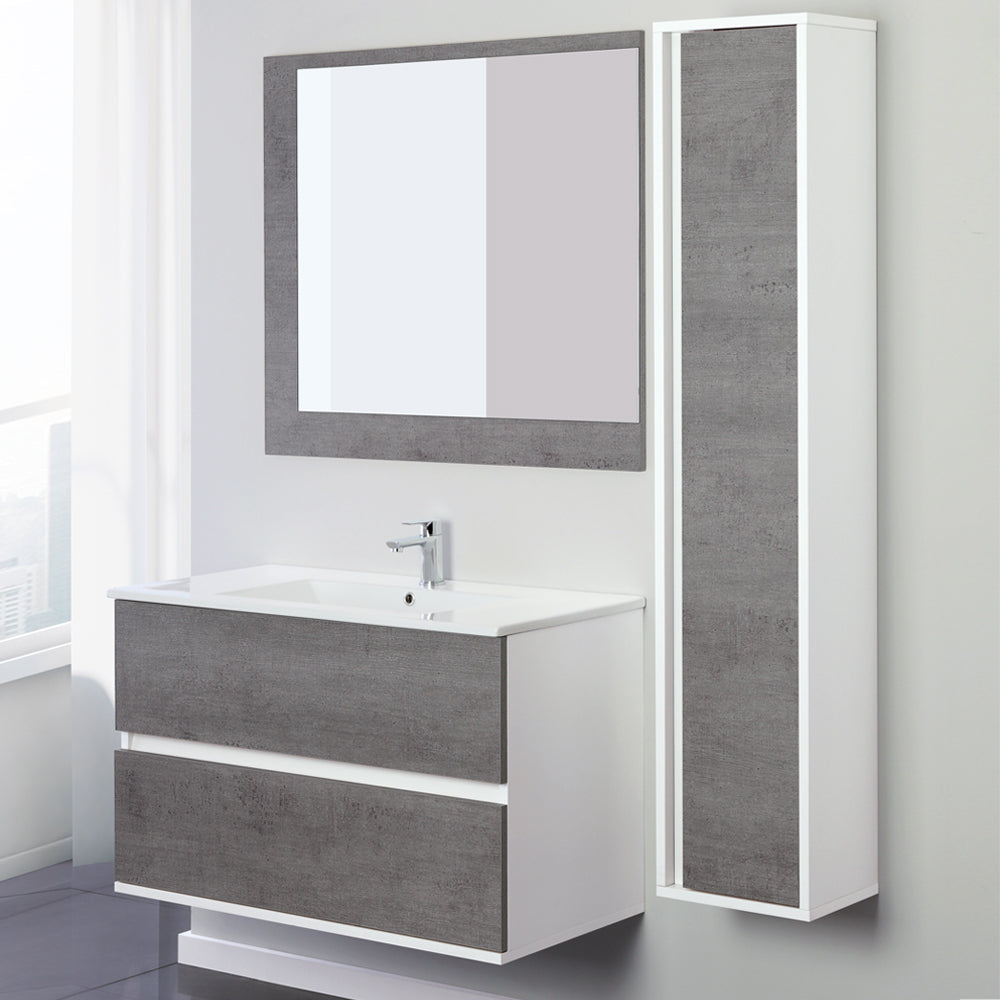 Composizione bagno sospesa Cubi&Co Favola con lavabo e specchio cm 90 - Bianco e Cemento