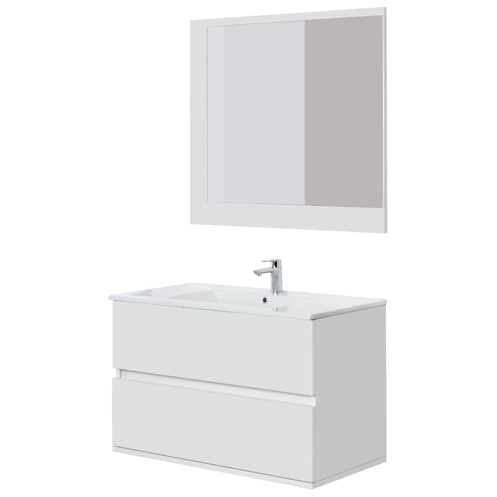 Composizione bagno sospesa Favola con lavabo e specchio cm 90 Bianco-Laccato