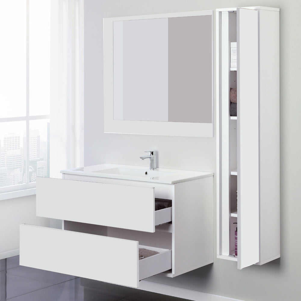Composizione bagno sospesa Favola con lavabo e specchio cm 90 Bianco-Laccato