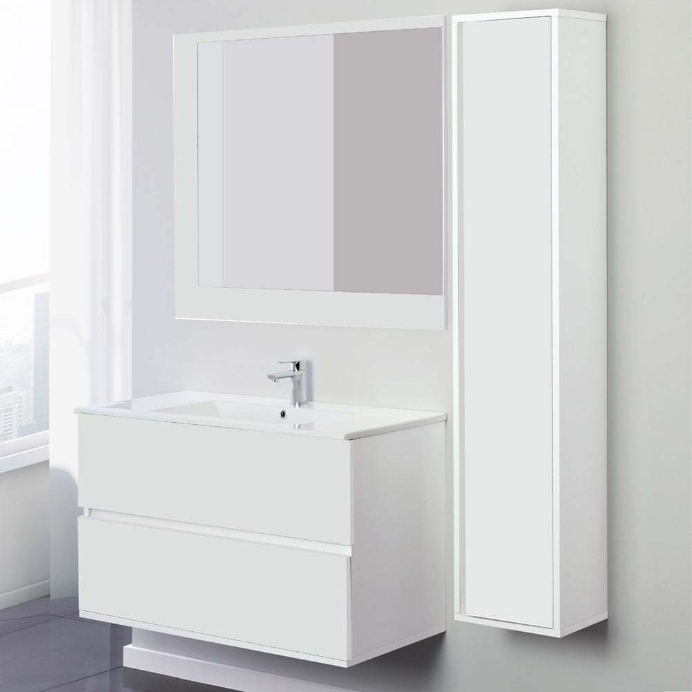 Composizione bagno sospesa Favola con lavabo e specchio cm 90 Bianco-Laccato
