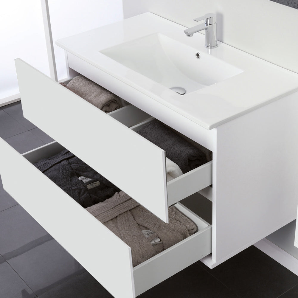 Composizione bagno sospesa Favola con lavabo e specchio cm 90 Bianco-Laccato