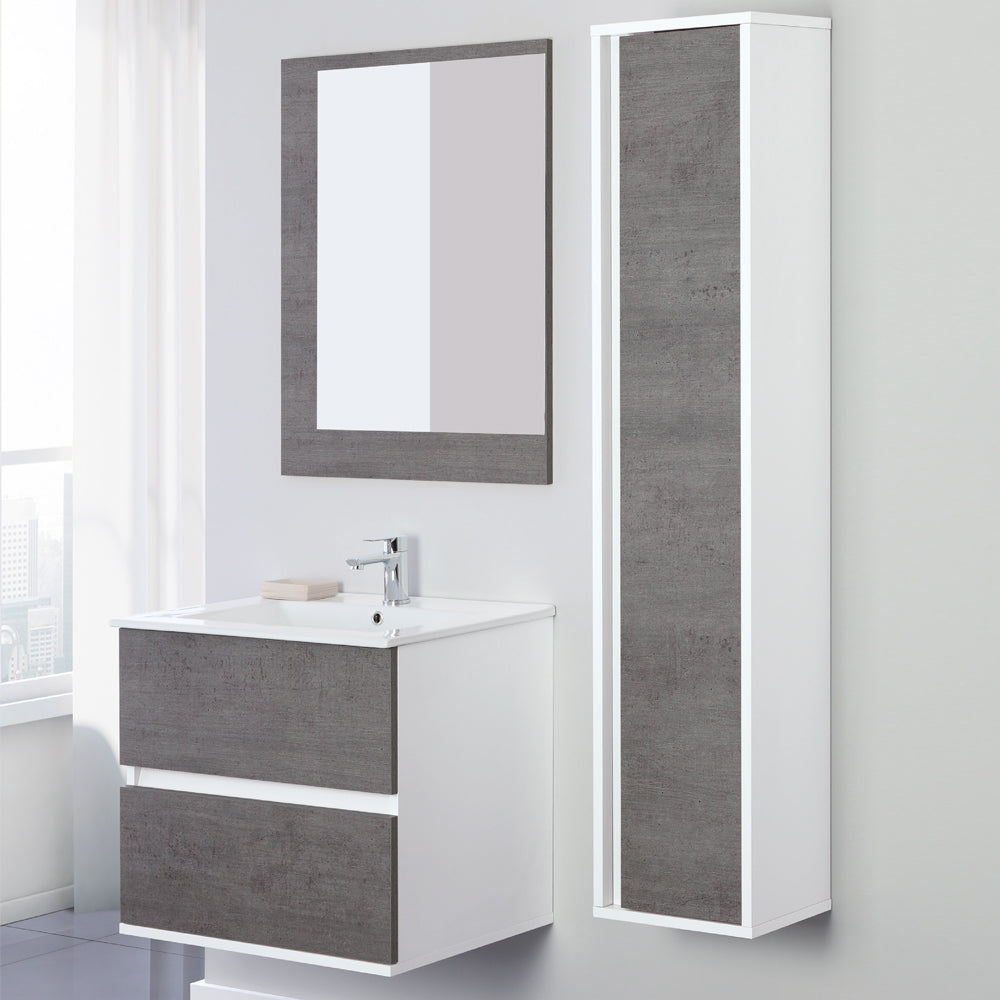 Composizione bagno sospesa Favola con lavabo e specchio cm 60 colore Bianco e Cemento